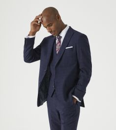 Hepworth Suit Tailored Jacket Navy Blue Mini Check