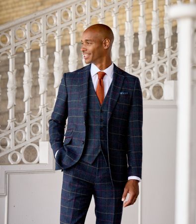 Doyle Tailored Suit Navy Blue Check Tweed