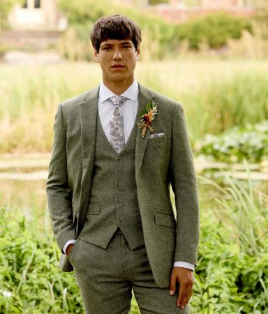 Jude Tailored Suit Sage Green Tweed Herringbone