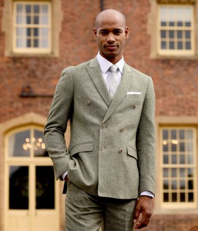 Jude Suit Tailored Double Breasted Sage Green Tweed Herringbone