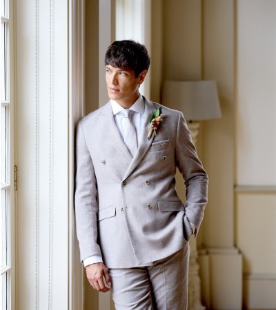 Jude Suit Tailored Double Breasted Stone Grey Tweed Herringbone