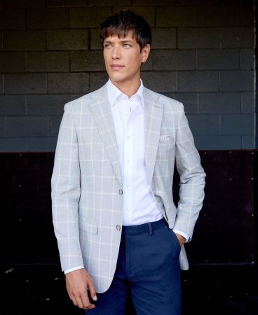 Burkart Tailored Fit Windowpane Grey Check Jacket