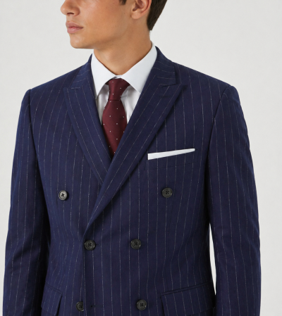 Declan Slim Suit Double Breasted Navy Blue Pinstripe