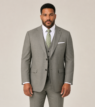 Devere Wool / Linen Blend Tailored Suit Sage Green Check