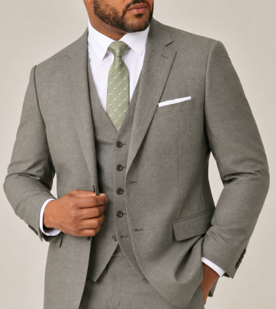 Devere Wool / Linen Blend Tailored Suit Sage Green Check