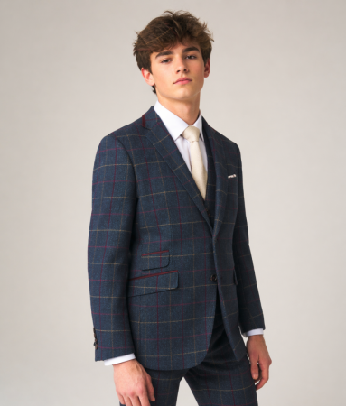 Doyle Tailored Suit Navy Blue Check Tweed