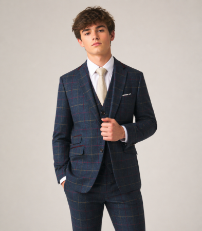 Doyle Tailored Suit Navy Blue Check Tweed