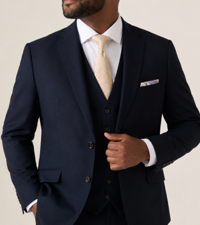 Harcourt Tailored Suit Navy Ink Tweed Effect