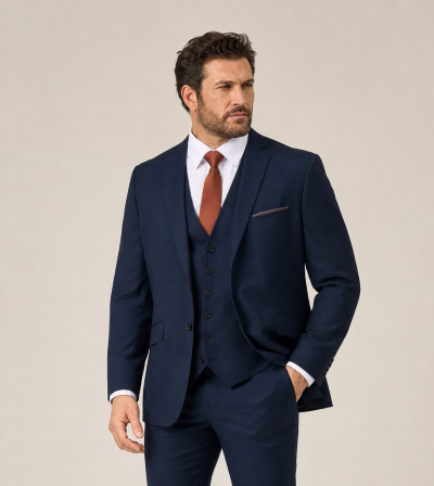 Harcourt Tailored Suit Navy Blue Tweed Effect