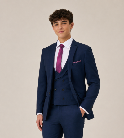 Harcourt Slim Suit Navy Blue Tweed Effect