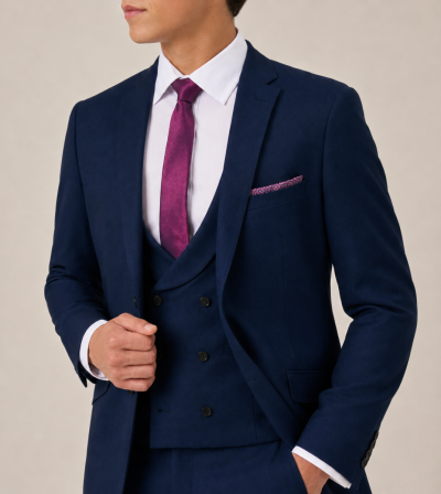 Harcourt Slim Suit Navy Blue Tweed Effect
