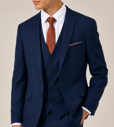 Harcourt Tailored Suit Navy Blue Tweed Effect