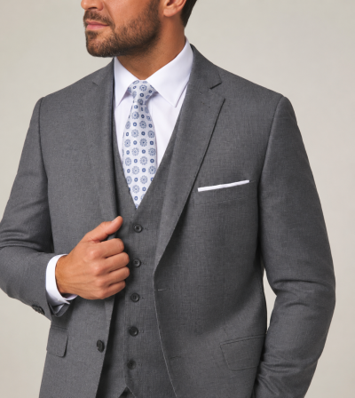Harcourt Tailored Suit Silver Grey Tweed Effect