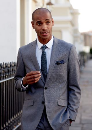 Harcourt Slim Suit Silver Grey Tweed Effect