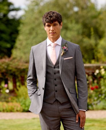 Harcourt Slim Suit Silver Grey Tweed Effect
