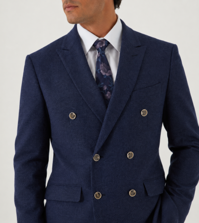 Jude Tailored Double Breasted Suit Navy Blue Tweed Herringbone