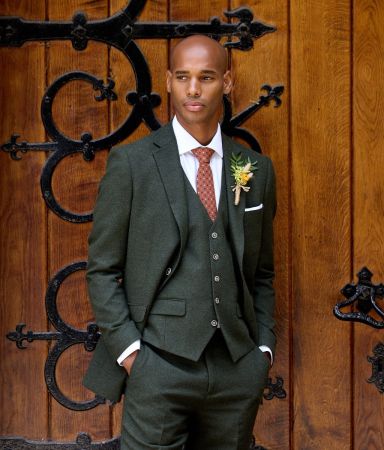 Jude Tailored Suit Olive Green Tweed Herringbone