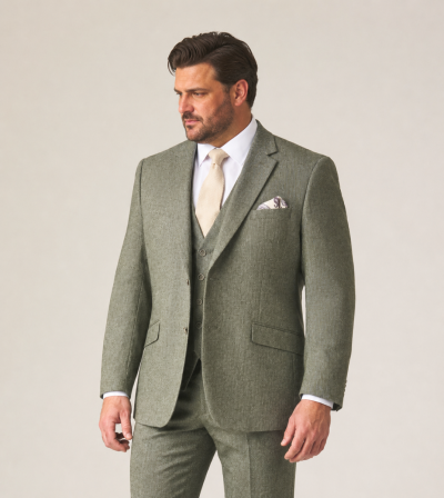 Jude Tailored Suit Sage Green Tweed Herringbone