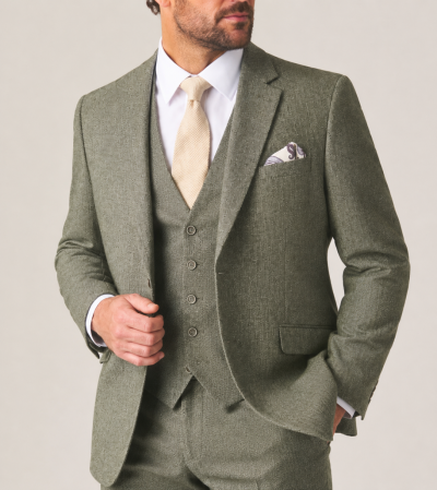 Jude Tailored Suit Sage Green Tweed Herringbone