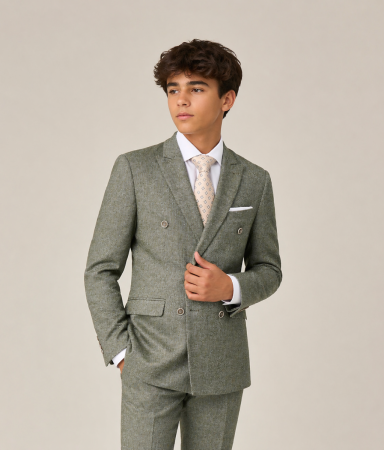 Jude Suit Tailored Double Breasted Sage Green Tweed Herringbone