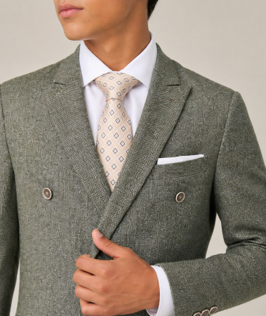 Jude Suit Tailored Double Breasted Sage Green Tweed Herringbone