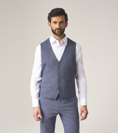 Jude Suit Waistcoat Blue Tweed Herringbone