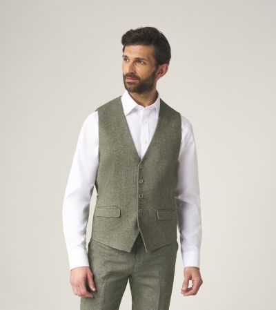 Jude Suit Waistcoat Sage Green Tweed Herringbone