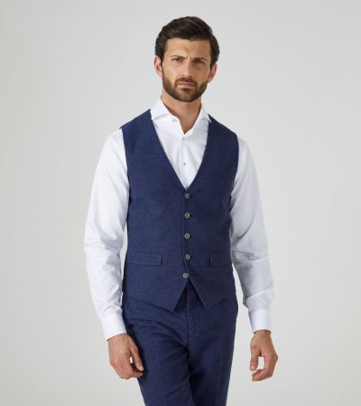 Jude Suit Waistcoat Navy Blue Tweed Herringbone