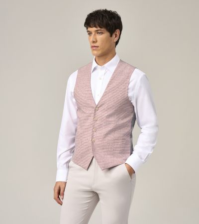 Aurelio Waistcoat Strawberry Pink Houndstooth
