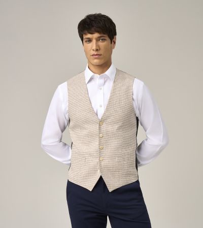 Aurelio Waistcoat Stone Beige Houndstooth