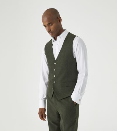 Jude Suit Waistcoat Olive Green Tweed Herringbone
