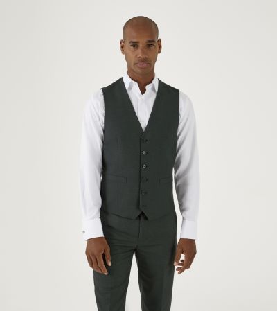 Harcourt SB Waistcoat Green Tweed Effect