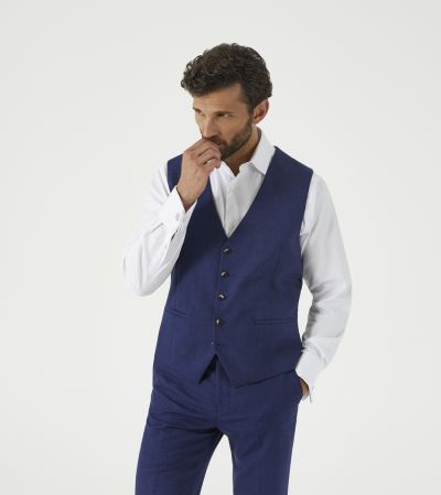 Jodrell Suit Waistcoat Navy Blue Marl Tweed Effect