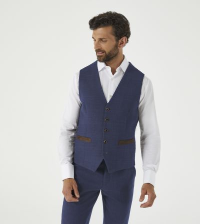 Guildford Suit Waistcoat Navy Blue Check