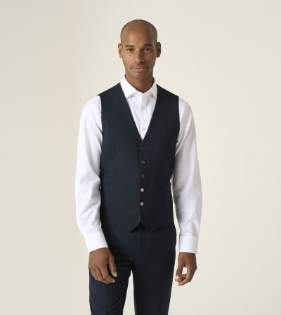 Harcourt SB Waistcoat Navy Ink Tweed Effect