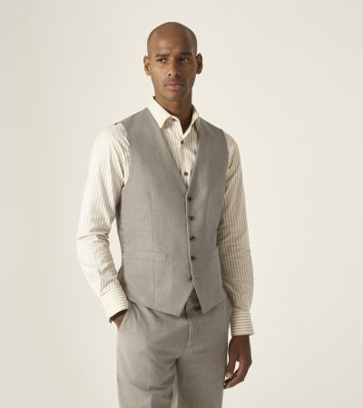 Calvados Linen Blend Tailored Suit Waistcoat Stone Beige