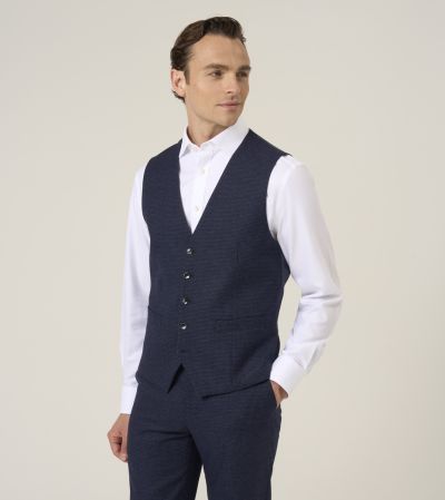 Boyd Suit Waistcoat Navy Blue Puppytooth