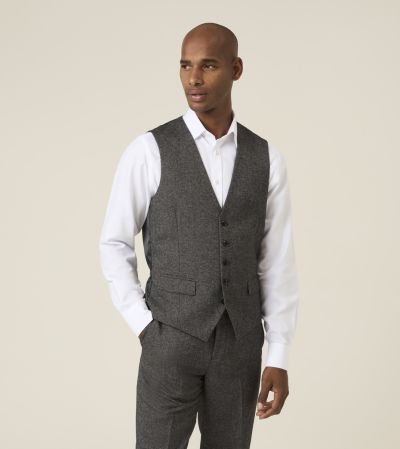Fox Textured Suit Waistcoat Charcoal Grey