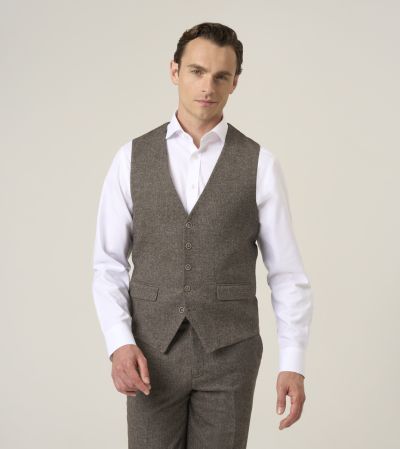 Jude Suit Waistcoat Fawn Brown Tweed Herringbone