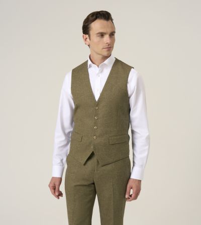 Fox Textured Suit Waistcoat Sage Green