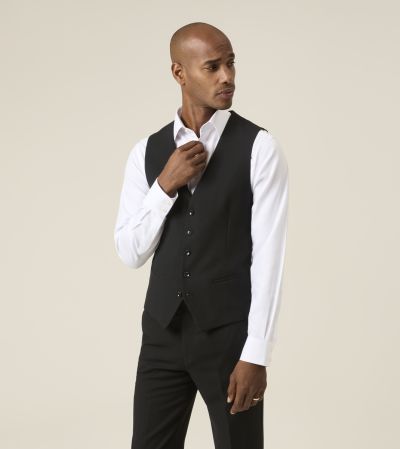 Busby Wool Blend Twill Suit Waistcoat Black
