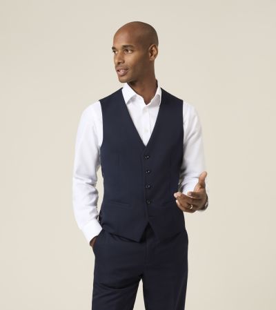 Glassnor Gabardine Navy Wool Blend Suit Waistcoat