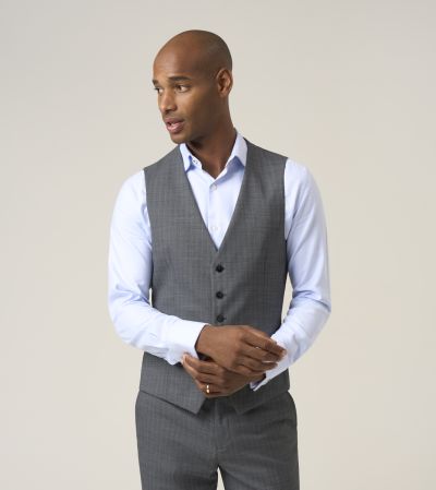 Austin Herringbone Grey / Blue Stripe Suit Waistcoat