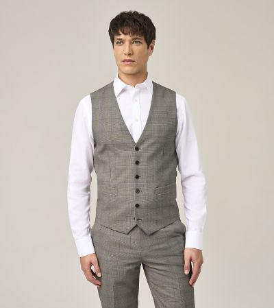 Maron Suit SB Waistcoat Stone Check
