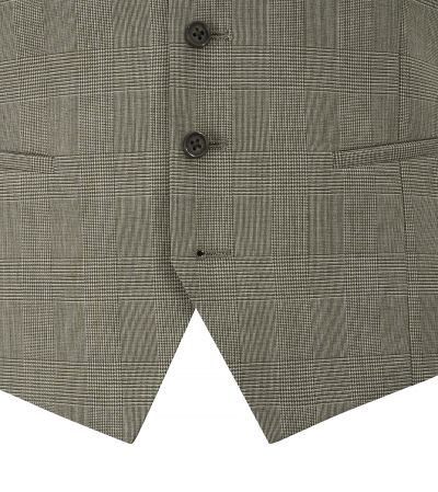 Devere Wool / Linen Blend Suit Waistcoat Sage Green Check