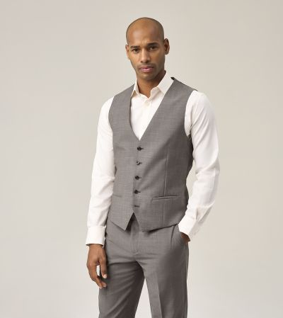 Mazene Wool Suit Waistcoat Stone Grey