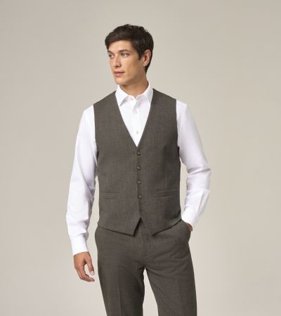Heller Suit Waistcoat Brown Self Check