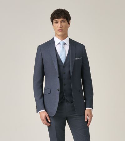 Harcourt Slim Suit Blue Tweed Effect