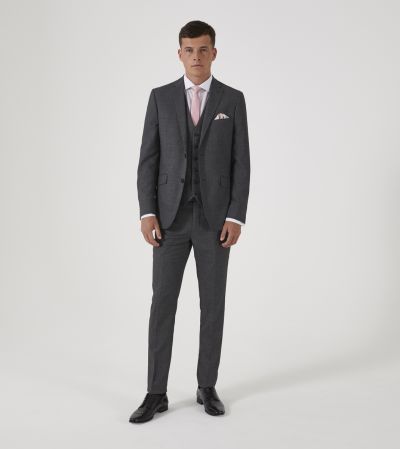 Harcourt Slim Suit Grey Tweed Effect