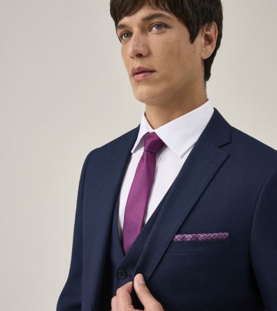 Harcourt Slim Suit Navy Blue Tweed Effect